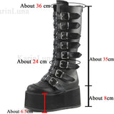 Design Gothic Style INS Hot Sale Great Quality Fashion Motorcycle Boots Big Size 34-50 Wedges Buckles Platform