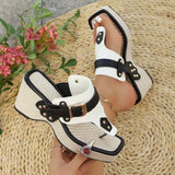 Breakj Slope And Thick-Bottom Metal Buckle Rivet One-Word Sandals 2025 Summer Beach Women's