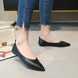 Black Soft PU Leather Shoes Women Larger Sizes 40 Ballet Flats Pointed Toe Shallow Mouth Slip-on Ladies Loafer