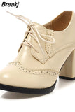Office Ladies woman shoes Big Size 43 Round Toe Solid Vintage Cross-tied Spike Heels Fashion
