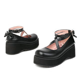 Bowknot Lolita Shoes Platform Heels Women Pumps Japanese School JK Uniform Fashion Girl Rear Bow Tie Thick Sole Mary Jane