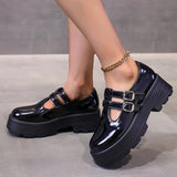 Black Chunky Gothic Shoes Women Double Buckle Punk Platform Mary Jane Shoes Woman Pu Leather Round Toe Pumps