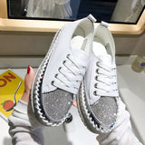 Women Crystal Shoes 2023 spring Fashion Bing Lace Up Ladies Casual Shoes Comfortable Round Toe Platform Sneakers white