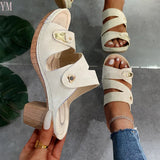 Large Size 36-43 New Fashion Women Sandals Square Heels Peep Toe Narrow Band Summer Casual Buckle Strap Sadalias