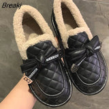 Women Shoes Peas Shoes New Winter Snow Round ToeThick Bottom Plus Velvet Thick Warm Cotton Shoes Plus Velvet Loafers