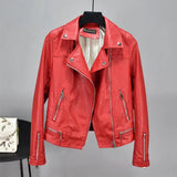 New Autumn Faux Soft Leather Pu Motorcycle Women Rivet Zipper Jacket Coat Female Turndown Collar Slim Biker