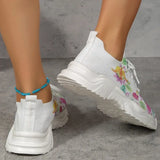 Breathable Printed Tennis Shoes Women Autumn Lace Up Platform Sports Shoes Woman Thick Sole Knitted Sneakers Plus