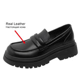 Women Pumps Spring Summer Retro Style Genuine Leather Platforms Thick Heels Loafers Shoes Woman Casual Size