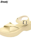 Sandal Woman Luxury 2023 Summer Clogs With Heel Female Shoe All-Match Med Fashion Thick Girls Comfort Medium Beige