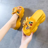 House Slippers Platform Slides Slipers Women Heeled Mules Black Sandals Fashion Lady 2024 High Summer Beige Luxury