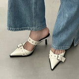 Niche 2023 Pointed Belt Buckle Fine Heel Sandals Female Back Empty High Heel Head Sandals Female Summer