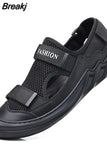 Sandals Men's Summer Leather Breathable Mesh Shoes Outdoor Casual Portable Walking Shoes Non-slip Black Beach