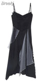 Strap Midi Dress Woman Casual 2023 Summer Sleeveless Black Vintage Dress Elegant Party One Piece Dress Korean Fashion