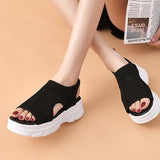 Breakj Spring And Summer Thick Bottom Net Cloth Pine Bottom Fashion Leisure Flat Bottom Hollow Fish Mouth Women Sandals