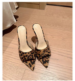 Breakj Outside Wearing Casual Leopard-Print Fashion Cool Slippers Women 2025 Summer Slim Heel High-Heeled