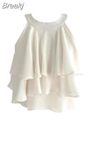 Summer Pure Color Korean Style Fashion Blouse Office Lady New Basic Sexy Sleeveless Tops Woman Beach Casual Slim