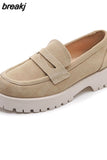 Size 34-42 Casual Loafers For Women Real Leather Flats Platform Shoes Fashion Chain Chunky Heel Ladies Retro