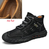 Men Hiking Shoes lace up plush Warm Walking Shoes Outdoor Non-slip high top Ankle Boots Winter Soft Sneakers men snow