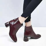 Boots Patent Leather Women's Shoes 2023 New Spring And Autumn Soft Leather Square Head Short Boots Women's Thick Heel Medium Heel Martin