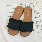 Breakj Spring And Summer New Cool Slippers Women's Version Of The Fashion Wood Ear Lace Slippers Flat With A Word
