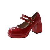 Thick Heel Square Head Small Leather Shoes Female 44 Big Size Spring And Autumn New Mary Jane French High Heel Fashion Single