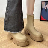 Boots Rock Shoes Woman Round Toe Lace Up Plush Winter Footwear Boots-Women Med Lolita Fur 2023 Autumn Ankle Solid Rome