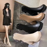 Boots Female Korean Version Retro Square Head Back Zip Fashion Boots 2023 New Thick Heel Platform And Velvet Martin