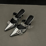 Niche 2023 Pointed Belt Buckle Fine Heel Sandals Female Back Empty High Heel Head Sandals Female Summer