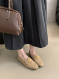 Suede Leather Loafers Women Flat Casual Shoes Leather Metal Decor Slip on Mules Spring Summer Walk Runner Shoes