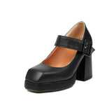 Top Qulaity Women Pumps New Spring Autumn Square High Heel Platform Black Red White Retro Mary Janes Japanese Dress Party