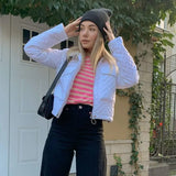 Plaid Cotton Jacket Women Pocket Coat 2021 Autumn Winter Fashion Warm Streetwear Turn-down Collar Zipper Purple