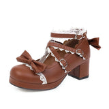 EDEELVEEYS High-heeled Cute Bow Tie Sweet Lolita Girls Love Solid Round Princess Shoes More Softer Pumps Ladies Platform