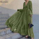 Vintage Solid Shirt Dress Women Spring Sundress ZANZEA Casual Long Sleeve Maxi Vestidos Female V neck Baggy Robe