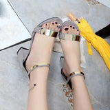 Black Summer Sandals Open Toe Women Sandles Thick Heel Shoes Gladiator Shoes Sandales Femme