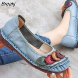 Genuine Leather Women Shoes Casual Flower Single Flat Round Toe Style Boat Shoes Soft Comfortable Women Flats 2022
