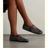 Studded Crystal Women Mary Jane Ballet Shoes Summer Mesh Hollow Sandals Laofers Casual Soft Leather Comfortable