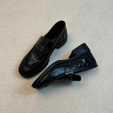 Breakj Shoes Women 2025 Autumn New Retro British Wind Rivet Folded One Foot Thick And Black Leather