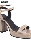 New Fashion 2023 Chunky High Heels Sandals Summer Ankle Buckle Riveted Design Ladies Sandals Comfy Walking Simply