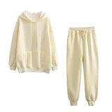 2020 New Autumn Winter Women Thick Fleece 100% Cotton Suit 2 Pieces Sets Hoodies Sweatshirt and Pants