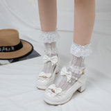 Japanese Lolita Cute Palace Stage Cosplay Sweet Girls Shoes Pearl High Heel with Cross Bowknot Kawaii Pumps 2021 Spring