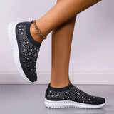 Shiny Crystal Knitted Sneakers for Women Plus Size Light Slip on Flats Shoes Woman Casual Soft Bottom Sock Shoes