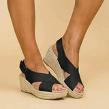 Sandal Shoe Summer Heels Med Clogs Wedge Espadrilles Platform Large Size Suit Female Beige Without Girls Fashion Handmade