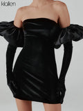Autumn Fashion Elegant Strapless Mini Dresses With Gloves For Women Senior Party Vacation French Romantics Bodycon