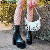 New Women Boots High Heels Chunky Platform Black Big Size 43 Winter Boots Knee High Boot Zipper Matrin Boot Party