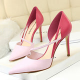 Breakj Korean Version Of Fashion Sweet High Heels Women's High With Shallow Mouth Pointed Head Color Hollow One Word Belt Show Thin Single