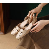 Retro Woven Hollow Sandals for Women 2024 Summer New Sheepskin Comfortable Square Head Flat Hollow Single