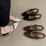 Breakj Temperament Silver Flat Head Single Shoes New Coarse Bag Head Half Slippers Women Wear French Evening Evening Women's