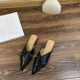 Shoes 2025 Summer New Flat Cool Slippers French Head Tip Flat And Folded Half Slippers Women