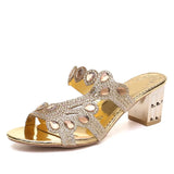 Summer Slipper Ladies Fashion Crystal Hgih Heels Open Toe Bling Slides Rhinestone Bohemia Beach Shoes New