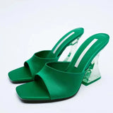 Breakj Summer New Transparent High-Heeled Shoes Net Red Design Square Head Sandals Fashion Korean Version Of The Temperament Cool